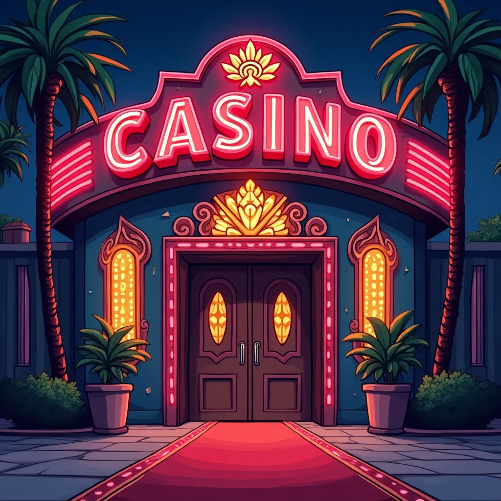 Cartoon casino entrance with neon lights